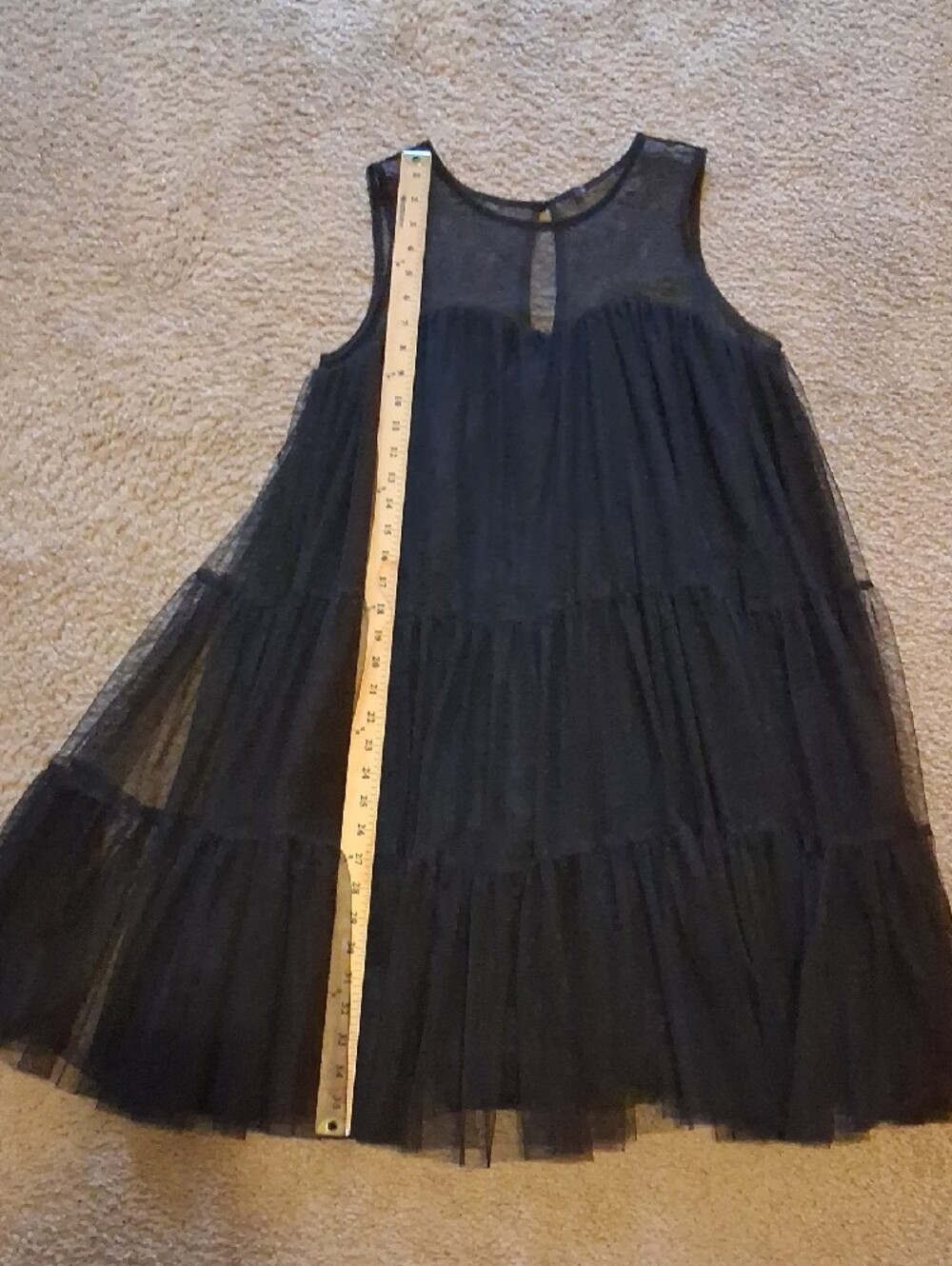 Black Sheer Tiered Sleeveless Dress - Brand Tag Cutout For Comfy Fit - Picture 4 of 5
